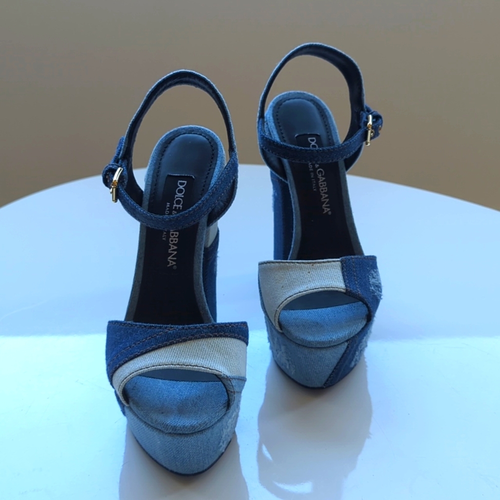 Dolce Gabbana Patchwork Denim Platform Sandal Siz… - image 2